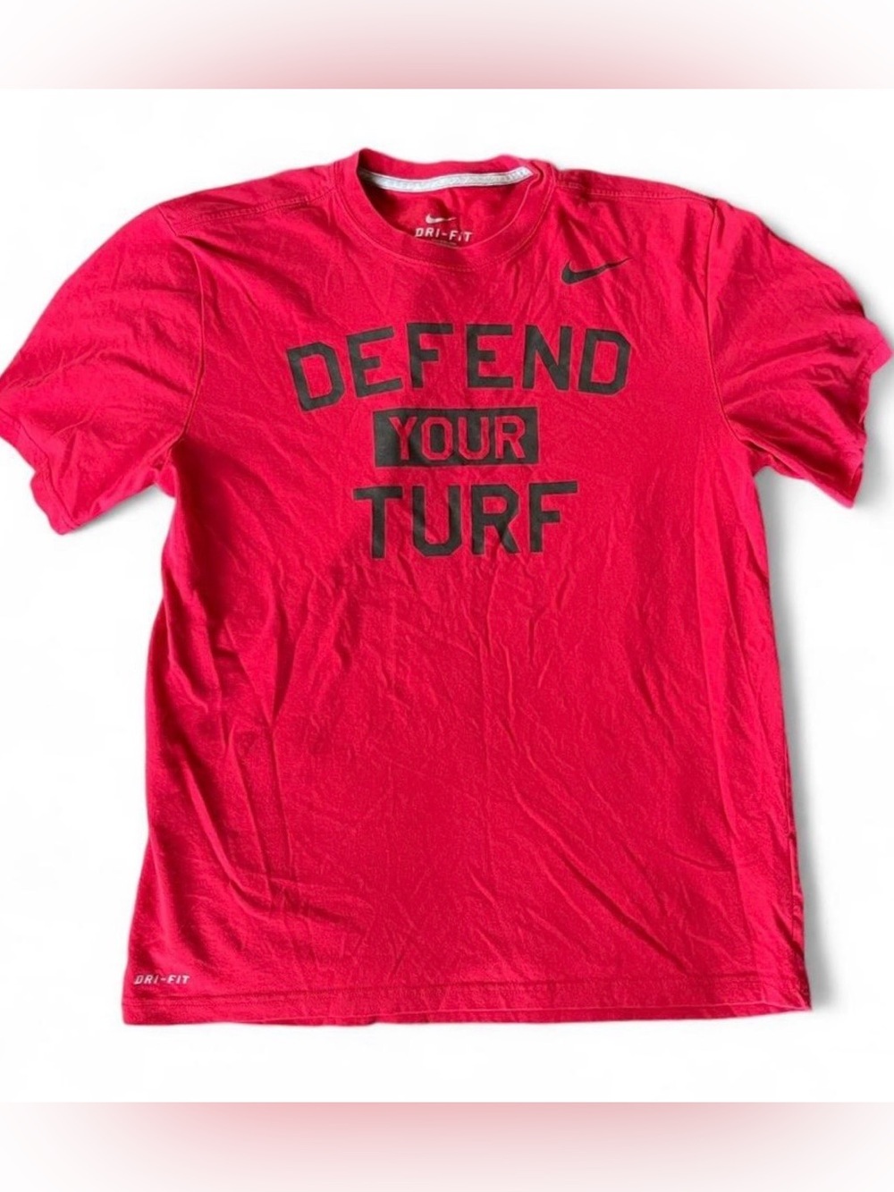 Nike Red 'Defend Your Turf' Short Sleeve Dri-FIT Tee Workout Football